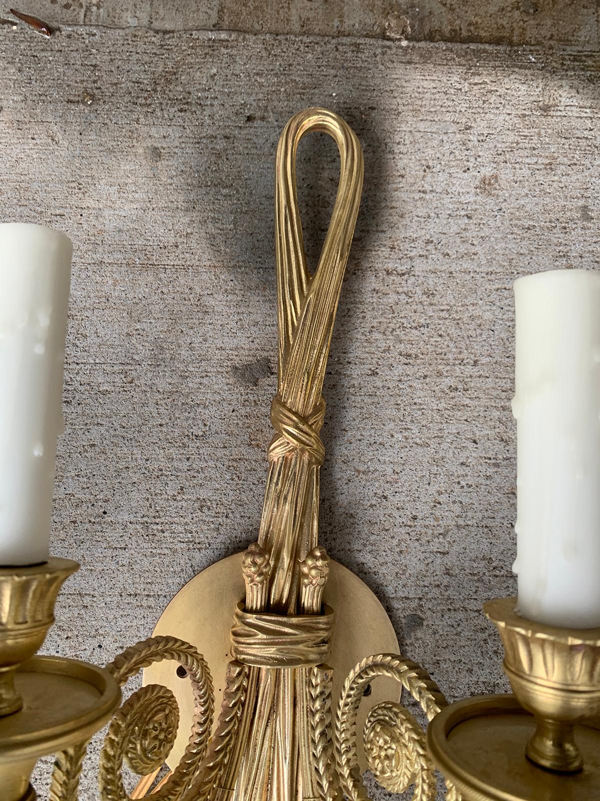 Pair of 20th Century Neoclassical Gilt Bronze Two-Arm Sconces In Good Condition In Atlanta, GA