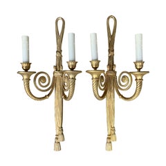 Pair of 20th Century Neoclassical Gilt Bronze Two-Arm Sconces