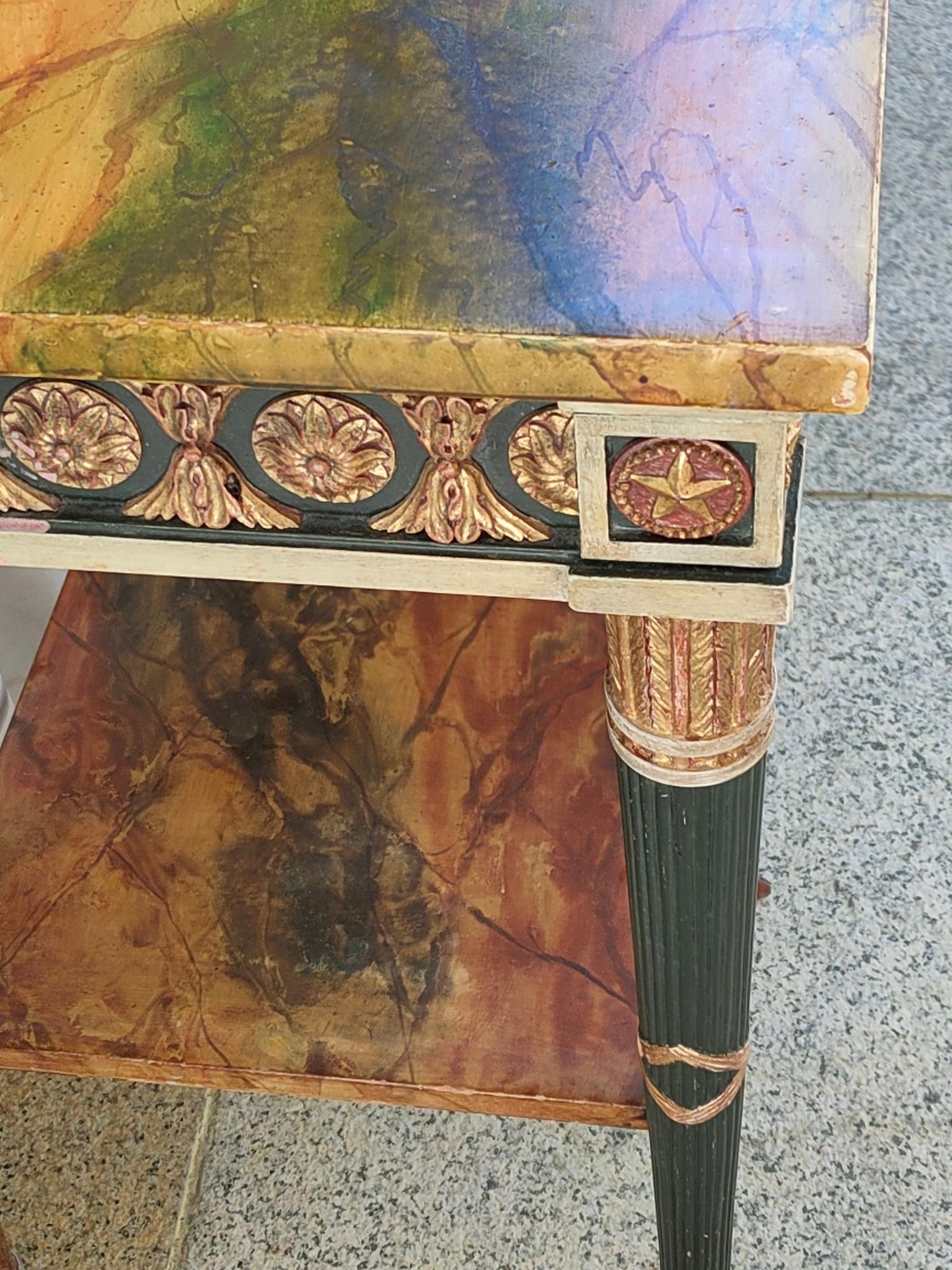 Pair of 20th Century Neoclassical Hand Painted One Drawer Side Tables 3