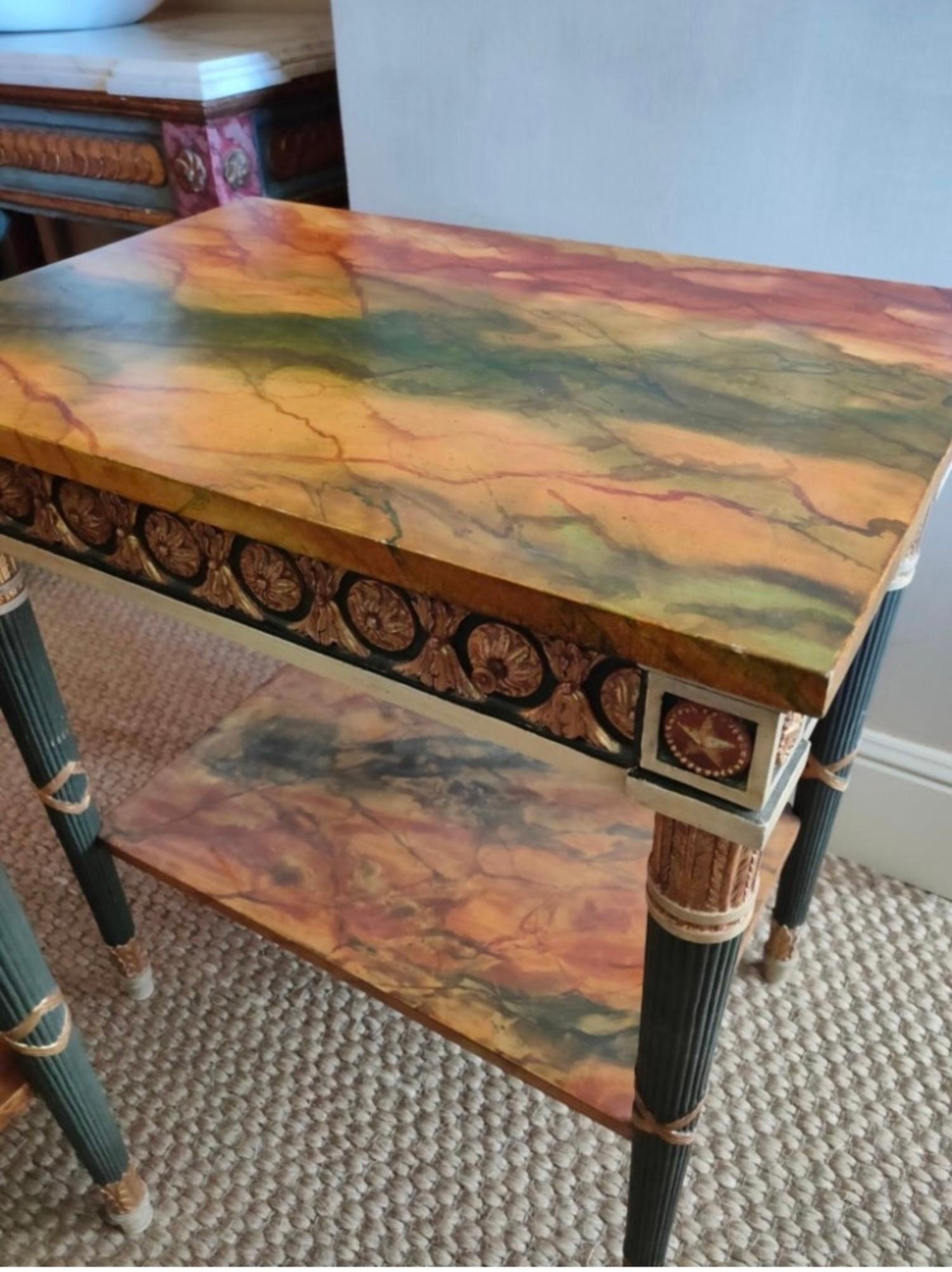 Pair of 20th Century Neoclassical Hand Painted One Drawer Side Tables For Sale 3