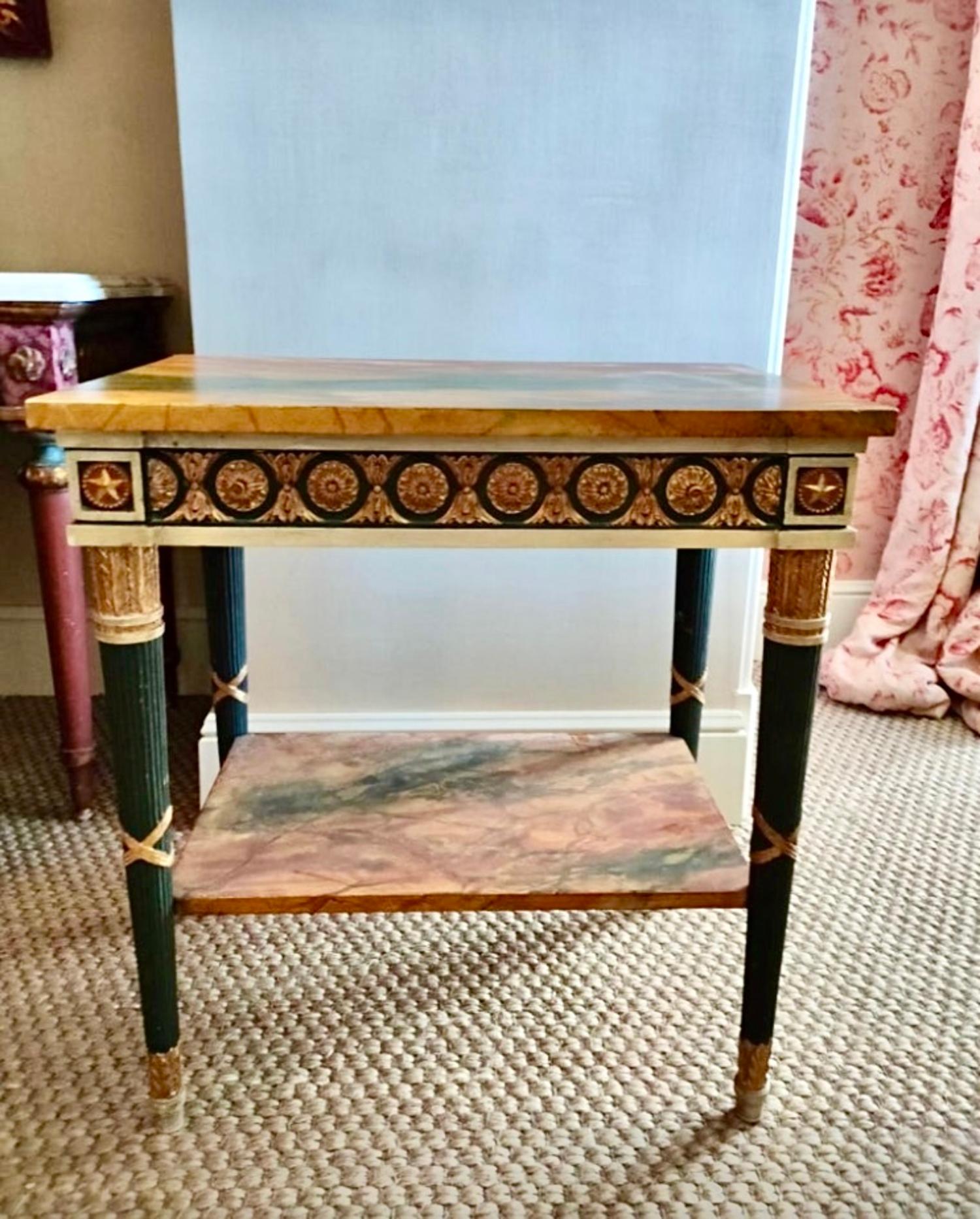 Pair of 20th Century Neoclassical Hand Painted One Drawer Side Tables For Sale 5
