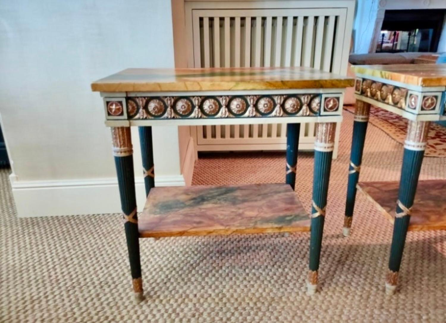 Pair of 20th Century Neoclassical Hand Painted One Drawer Side Tables For Sale 6