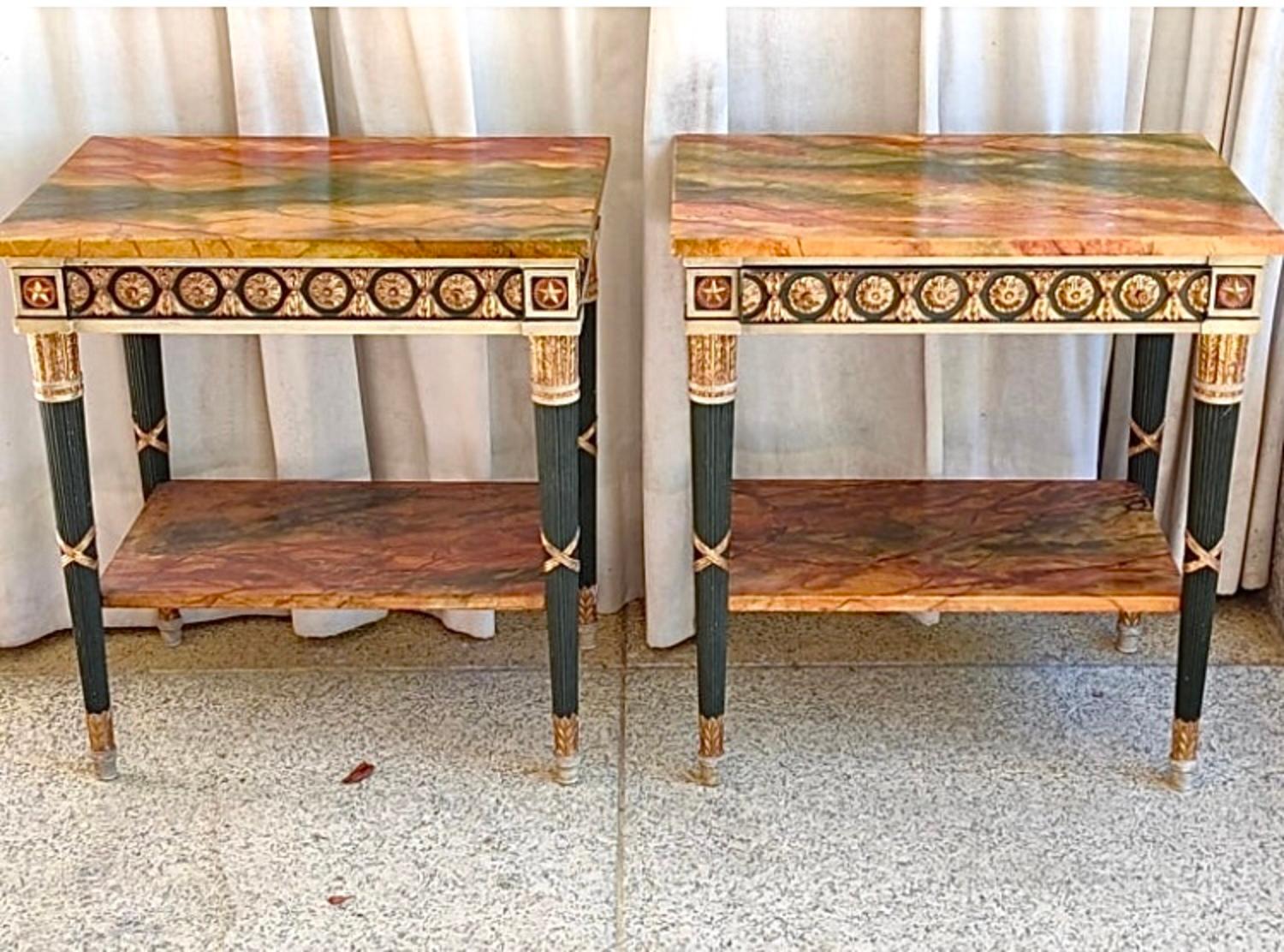 Pair of 20th Century Neoclassical Hand Painted One Drawer Side Tables For Sale 7