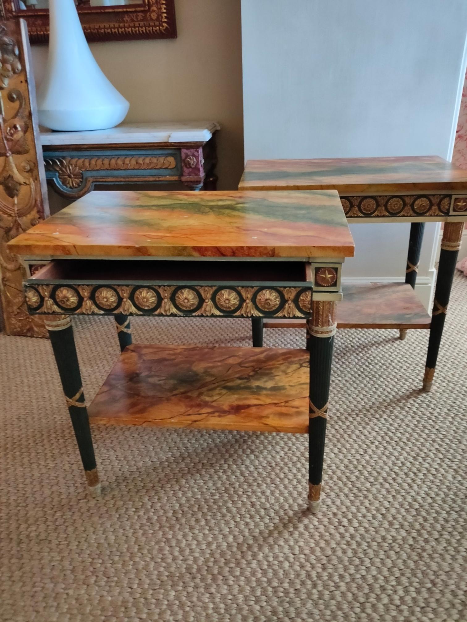 Pair of 20th Century Neoclassical Hand Painted One Drawer Side Tables 7