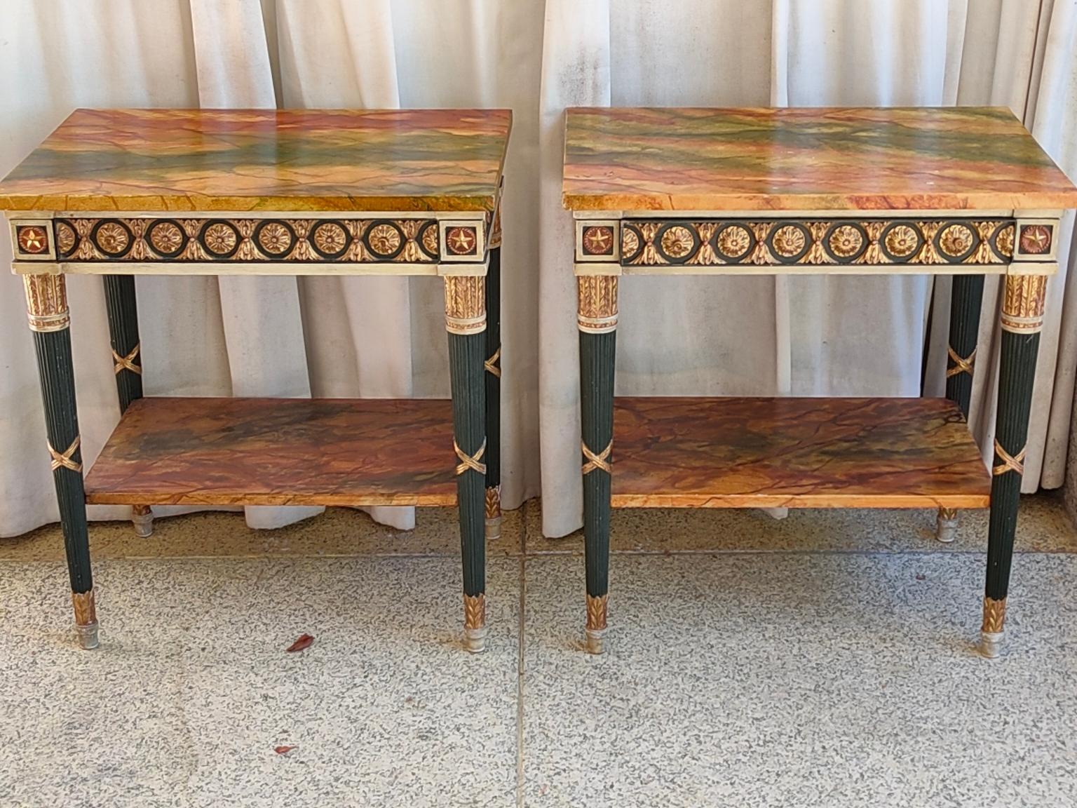 Pair of 20th Century Neoclassical Hand Painted One Drawer Side Tables 11