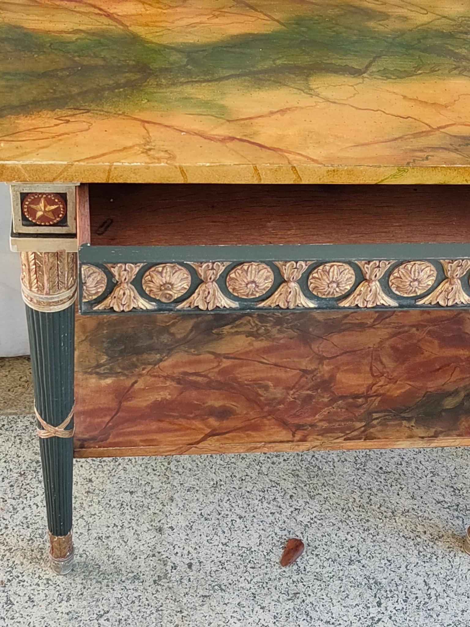 Pair of 20th Century Neoclassical Hand Painted One Drawer Side Tables 1