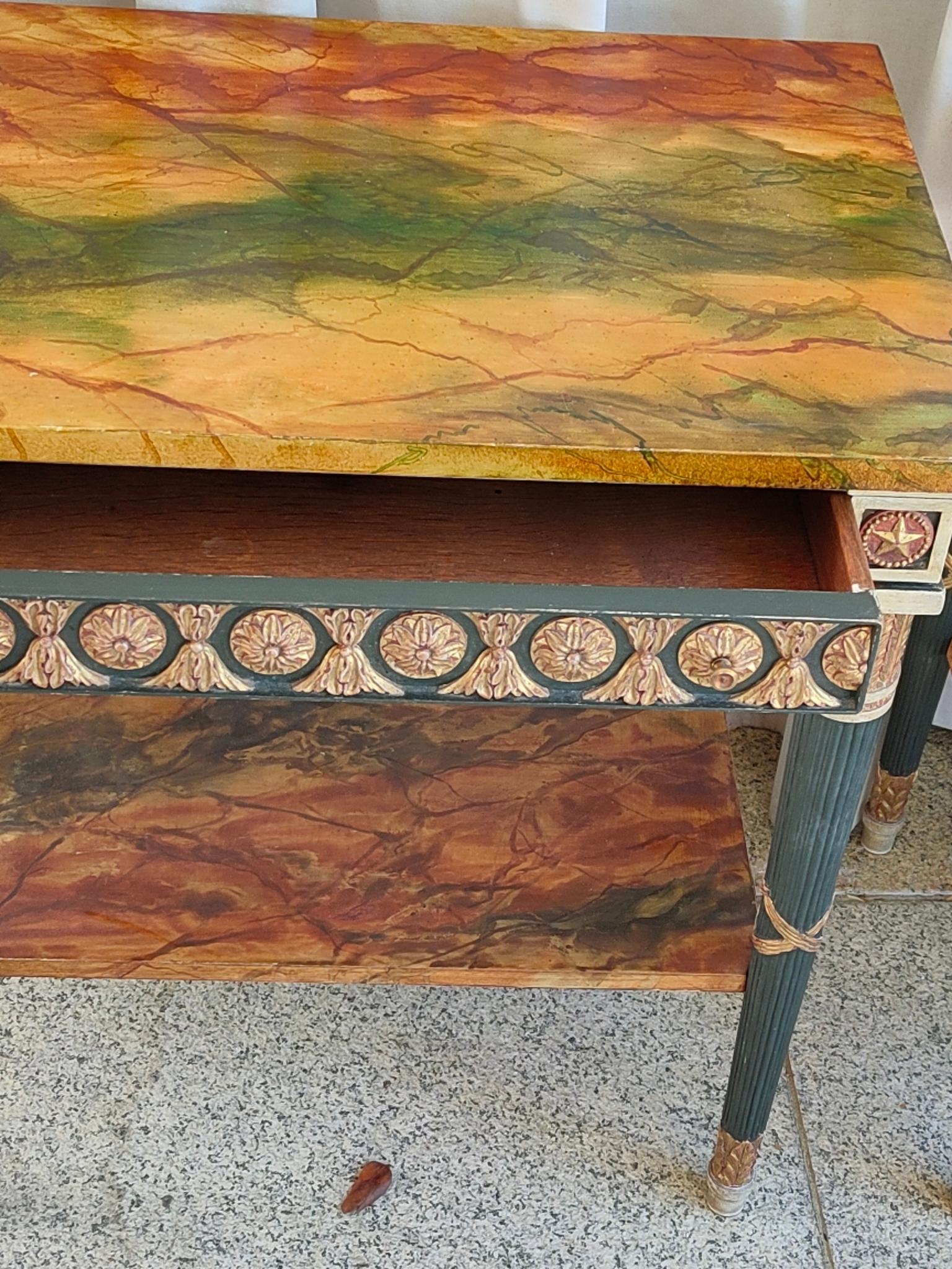 Pair of 20th Century Neoclassical Hand Painted One Drawer Side Tables 2