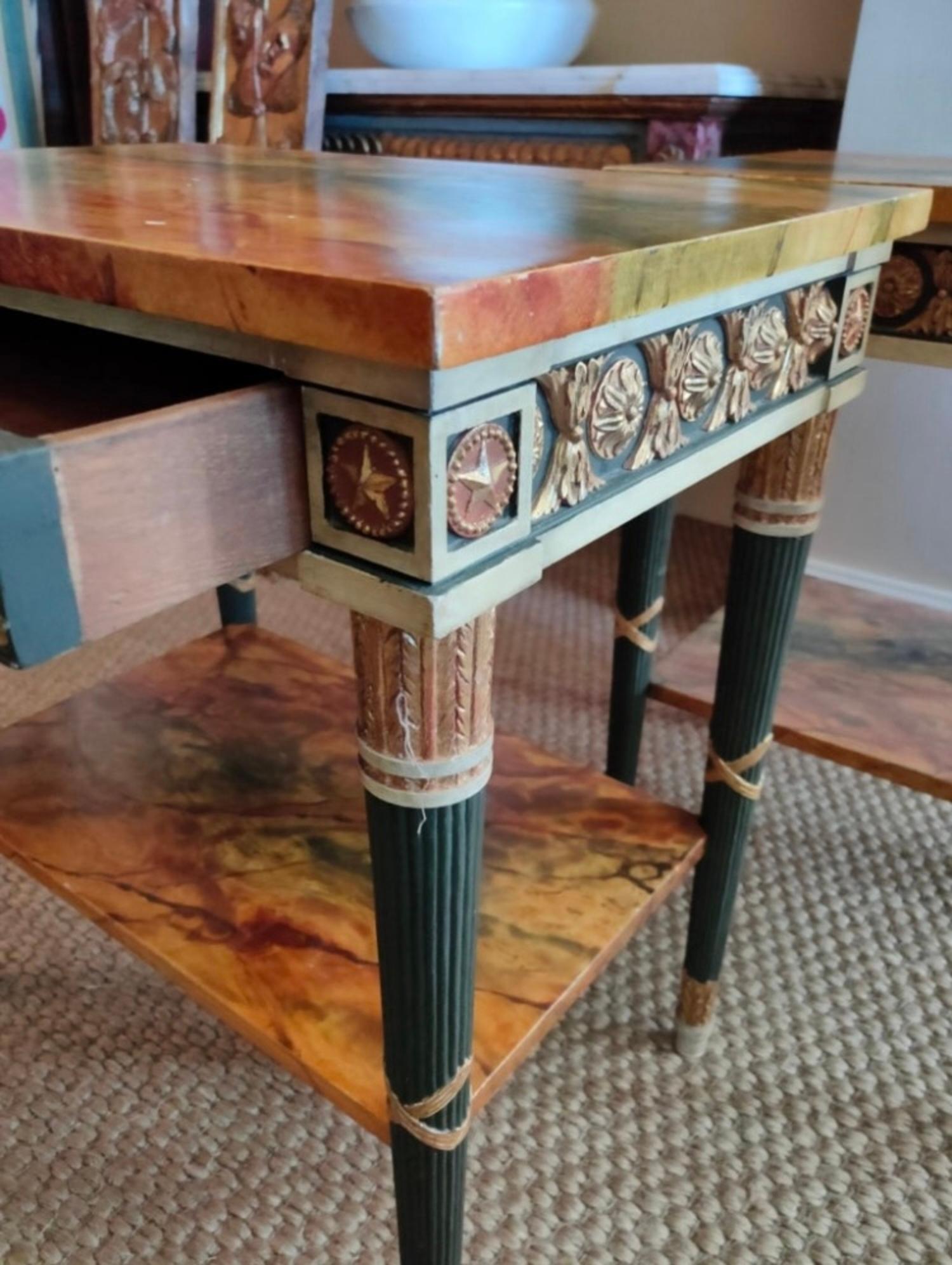 Pair of 20th Century Neoclassical Hand Painted One Drawer Side Tables For Sale 2