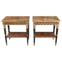 Pair of 20th Century Neoclassical Hand Painted One Drawer Side Tables