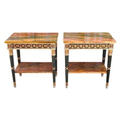 Pair of 20th Century Neoclassical Hand Painted One Drawer Side Tables