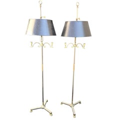 Pair of 20th Century Neoclassical Iron & Brass Floor Lamps with Tole Shades