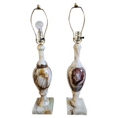 Retro Pair of 20th Century Neoclassical Style Onyx Balluster Table Lamps
