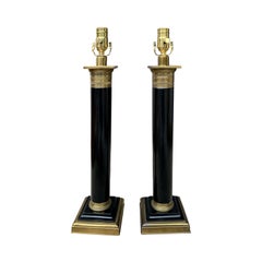 Pair of 20th Century Neoclassical Wood Column Lamps with Brass or Bronze Mounts