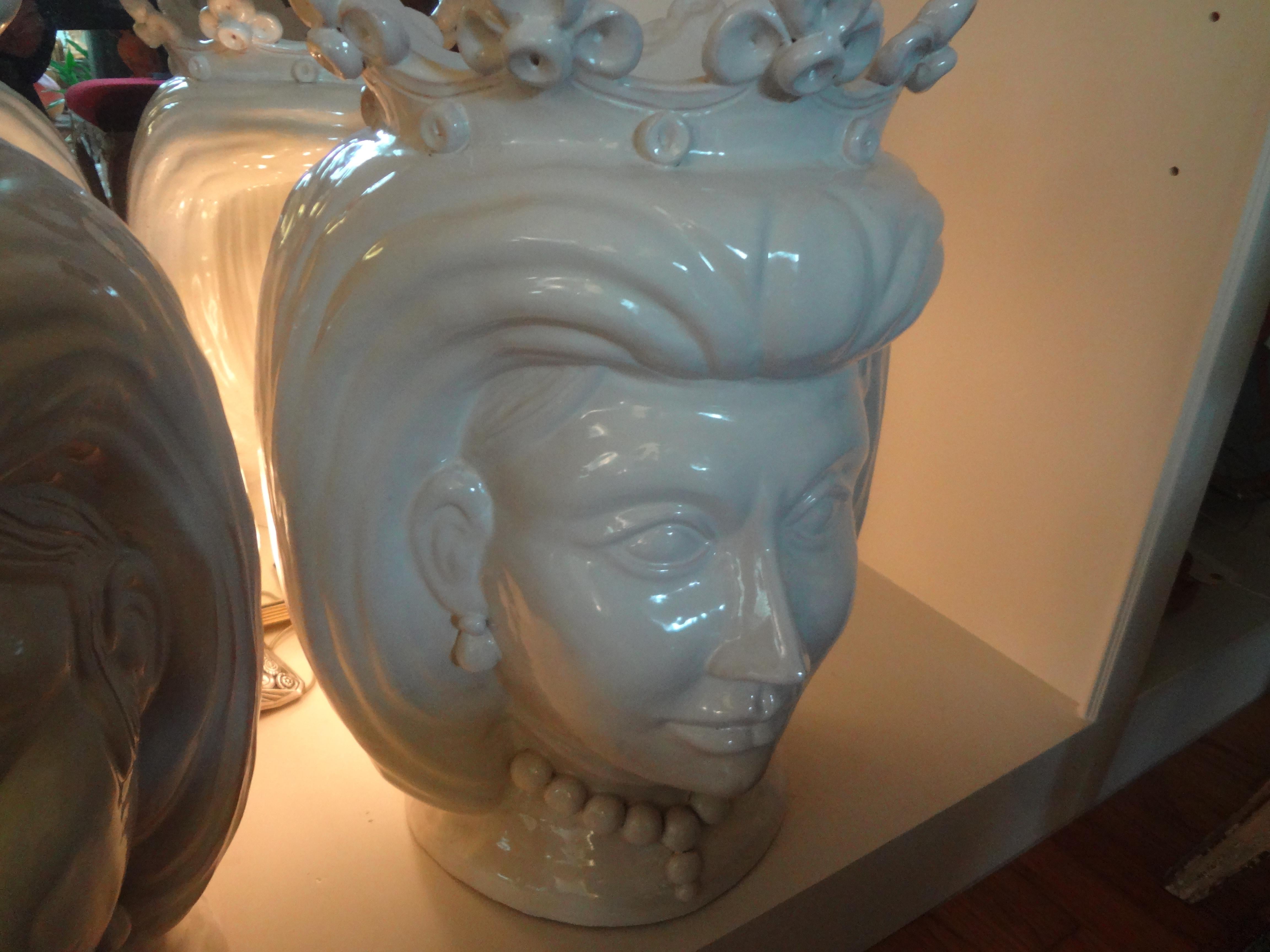 Monumental Pair of 20th Century of Italian Glazed Terracotta Bust Jardinières For Sale 2