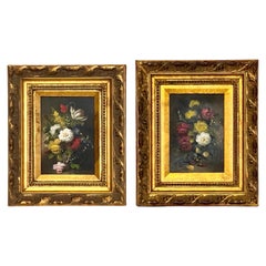 Pair of 20th Century Oil on Board Floral Still Life Paintings in Giltwood Frames
