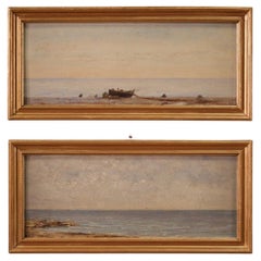 Pair of 20th Century Oil on Board Italian Signed and Dated Seascapes Paintings