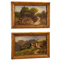 Pair of 20th Century Oil on Cardboard Italian Signed Landscape Paintings, 1960 Pair of 20th Century Oil on Cardboard Italian Signed Landscape Paintings, 1960