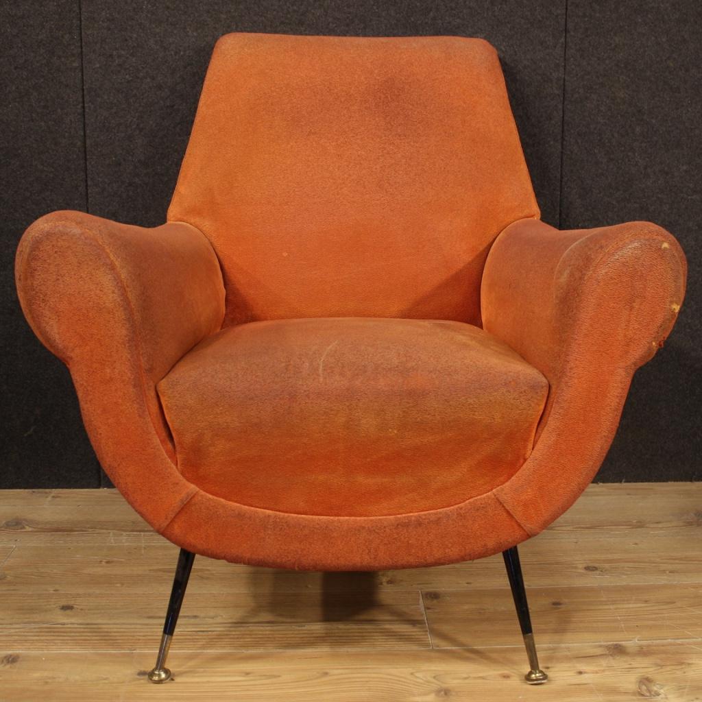 Pair of 20th Century Orange Fabric Italian Design Armchairs, 1960 8