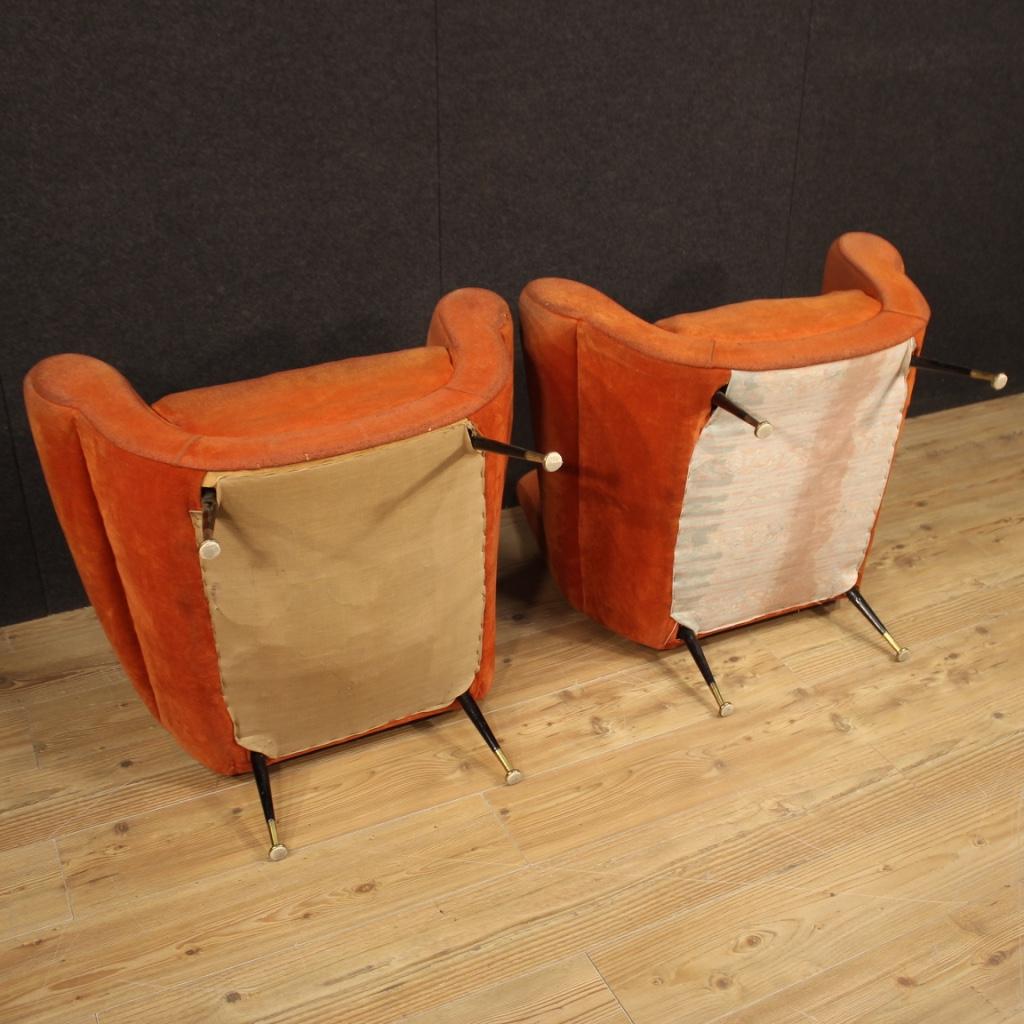 Pair of 20th Century Orange Fabric Italian Design Armchairs, 1960 9