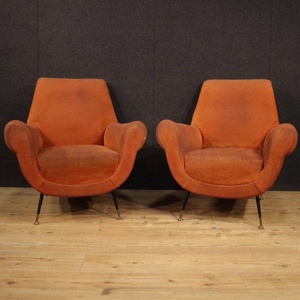 Pair of 20th Century Orange Fabric Italian Design Armchairs, 1960 1