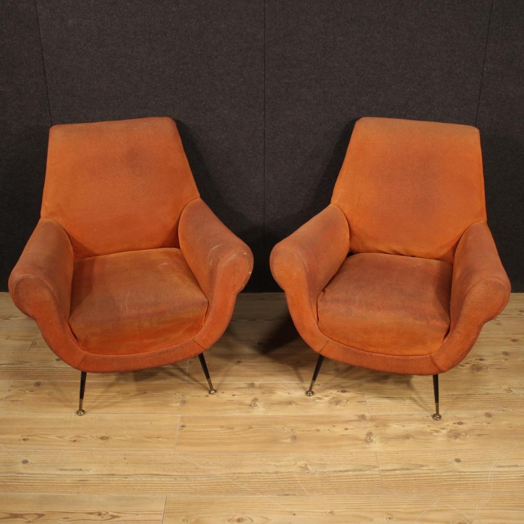 Pair of 20th Century Orange Fabric Italian Design Armchairs, 1960 2