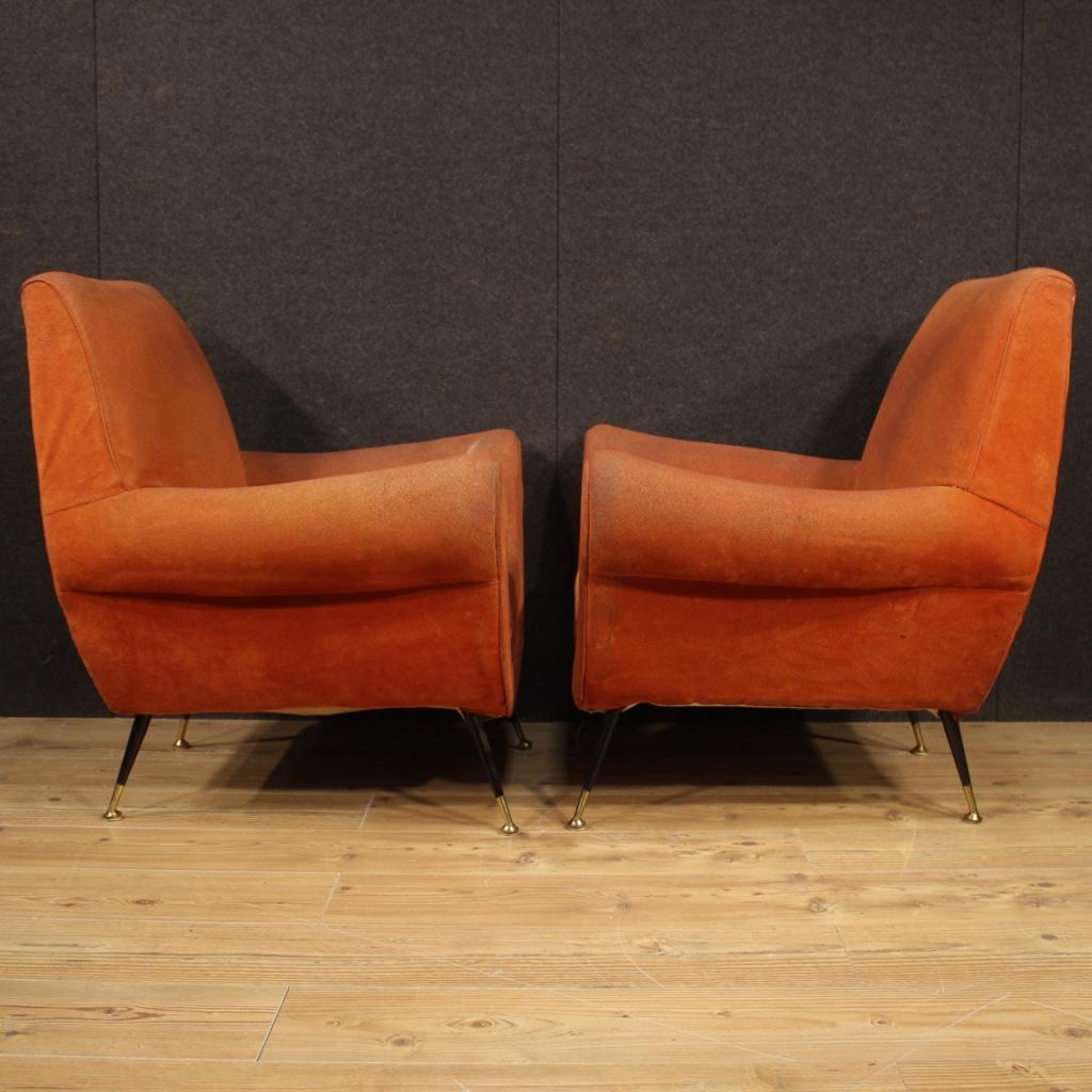 Pair of 20th Century Orange Fabric Italian Design Armchairs, 1960 3