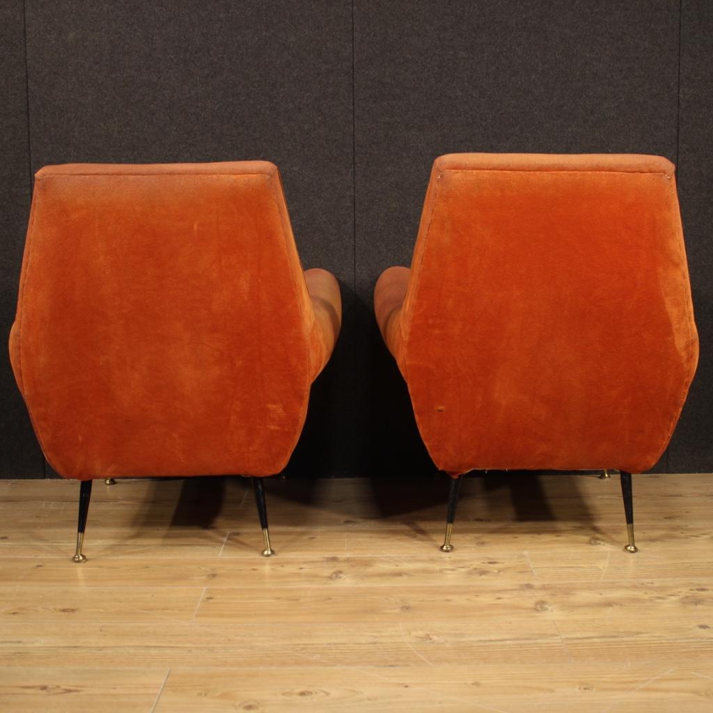 Pair of 20th Century Orange Fabric Italian Design Armchairs, 1960 4