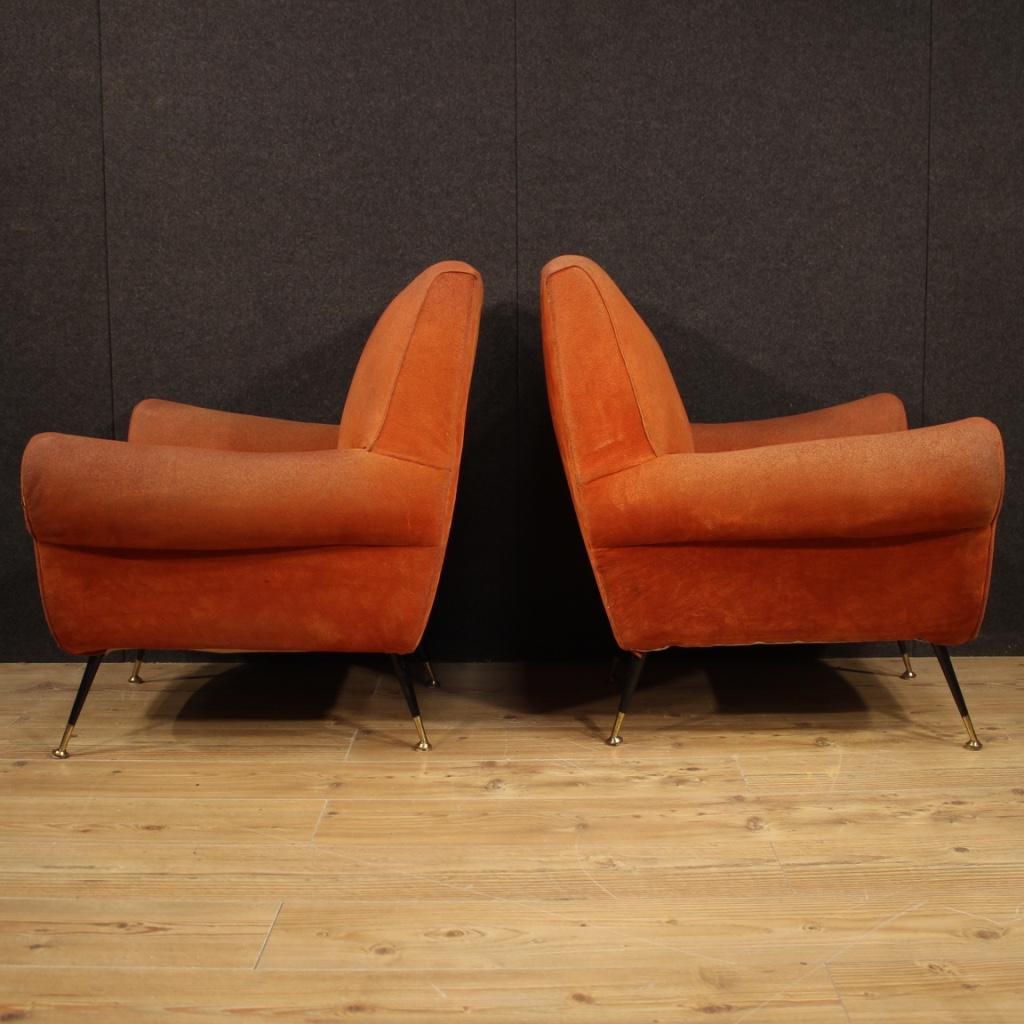 Pair of 20th Century Orange Fabric Italian Design Armchairs, 1960 5