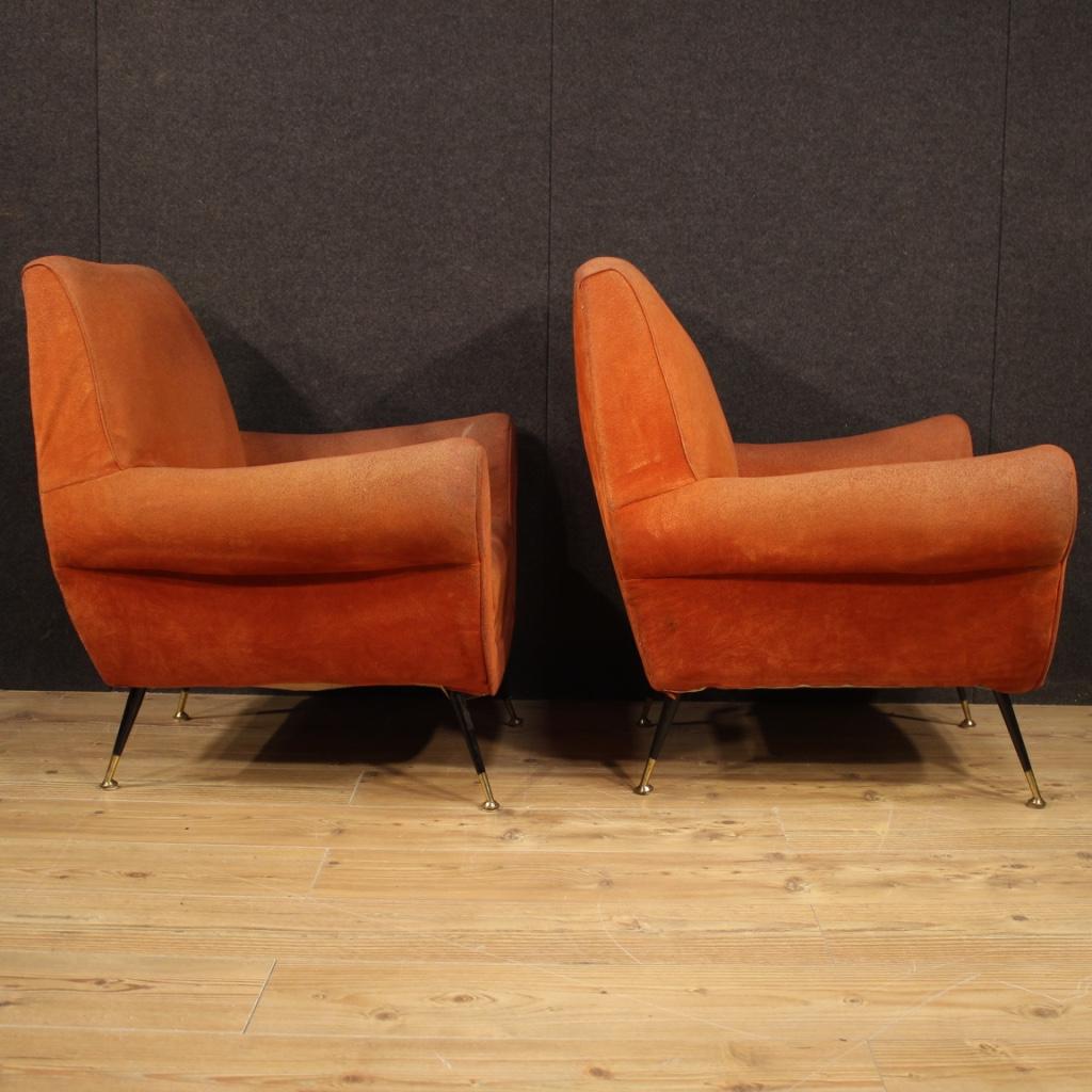 Pair of 20th Century Orange Fabric Italian Design Armchairs, 1960 6
