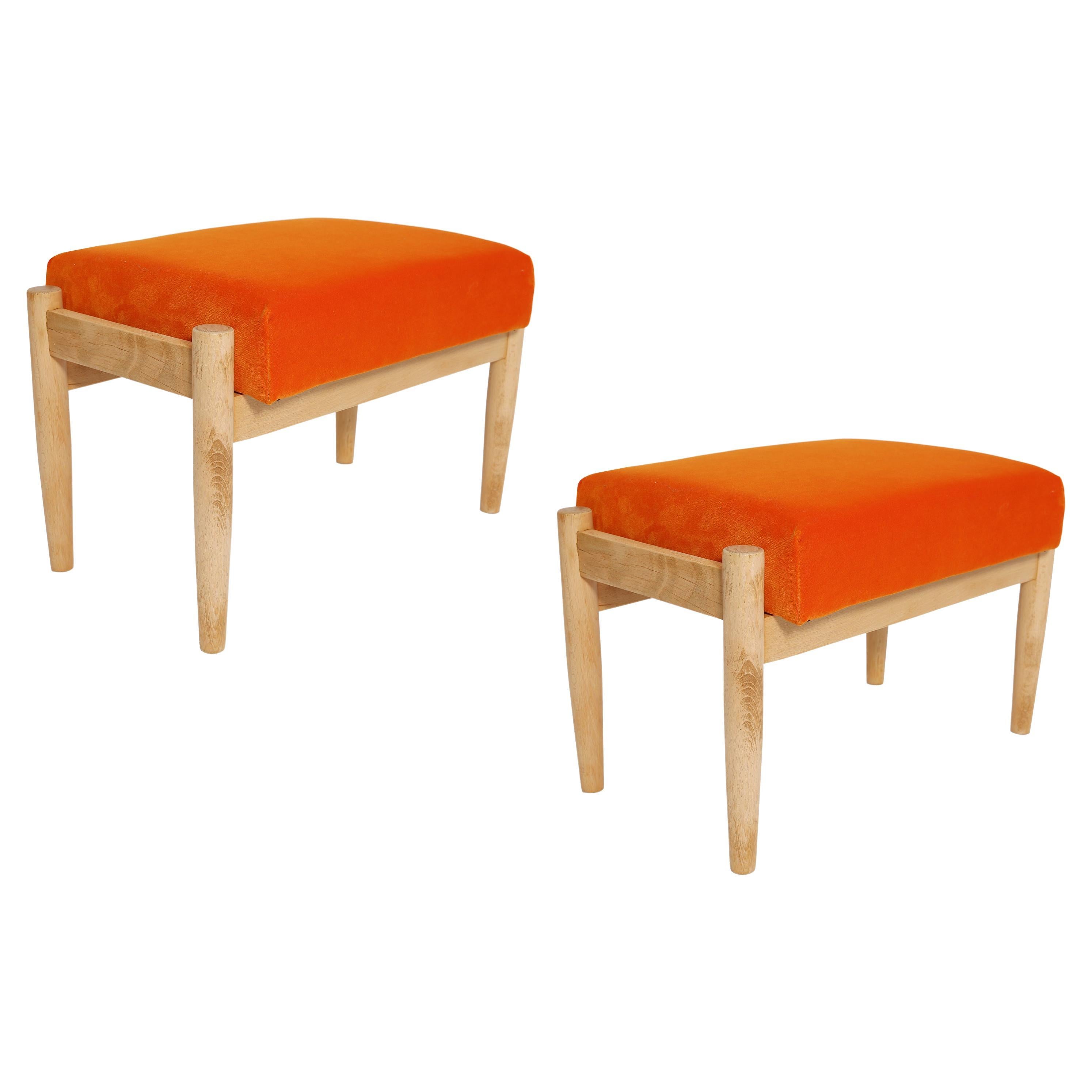 Pair of 20th Century Orange Velvet Vintage Footstools, Edmund Homa, 1960s