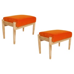 Pair of 20th Century Orange Velvet Retro Footstools, Edmund Homa, 1960s