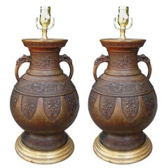 Pair of 20th Century Oriental Urn Lamps in Custom Finish