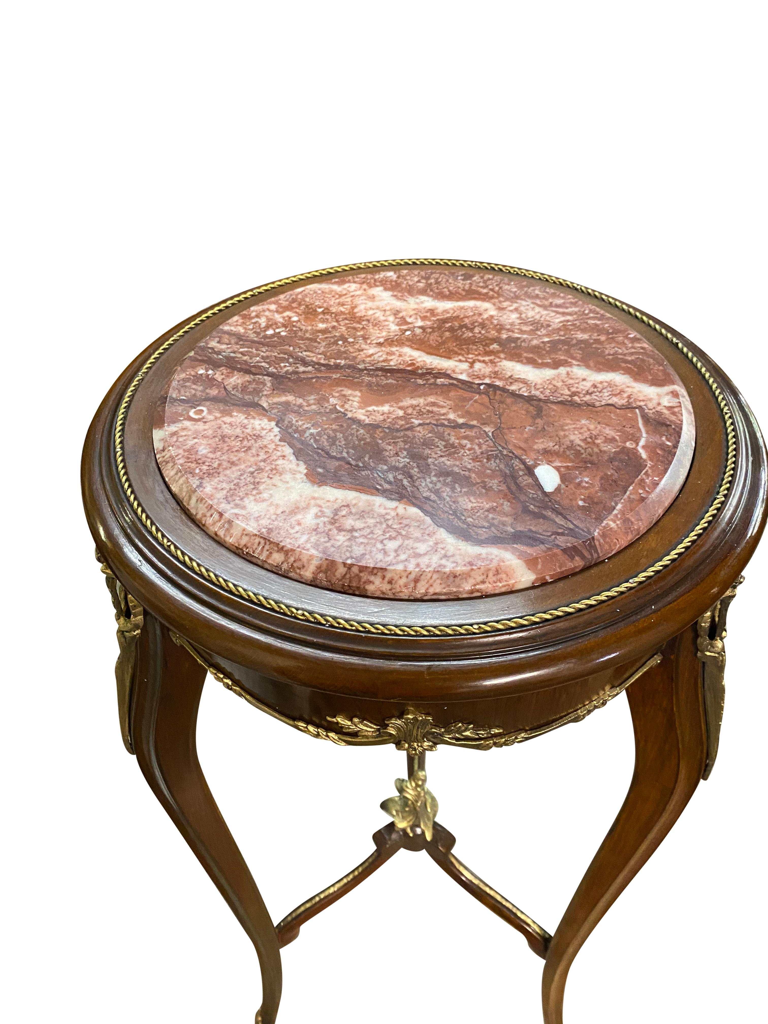 Pair of 20th Century Oval Marble Top Empire Style Side Tables For Sale 5