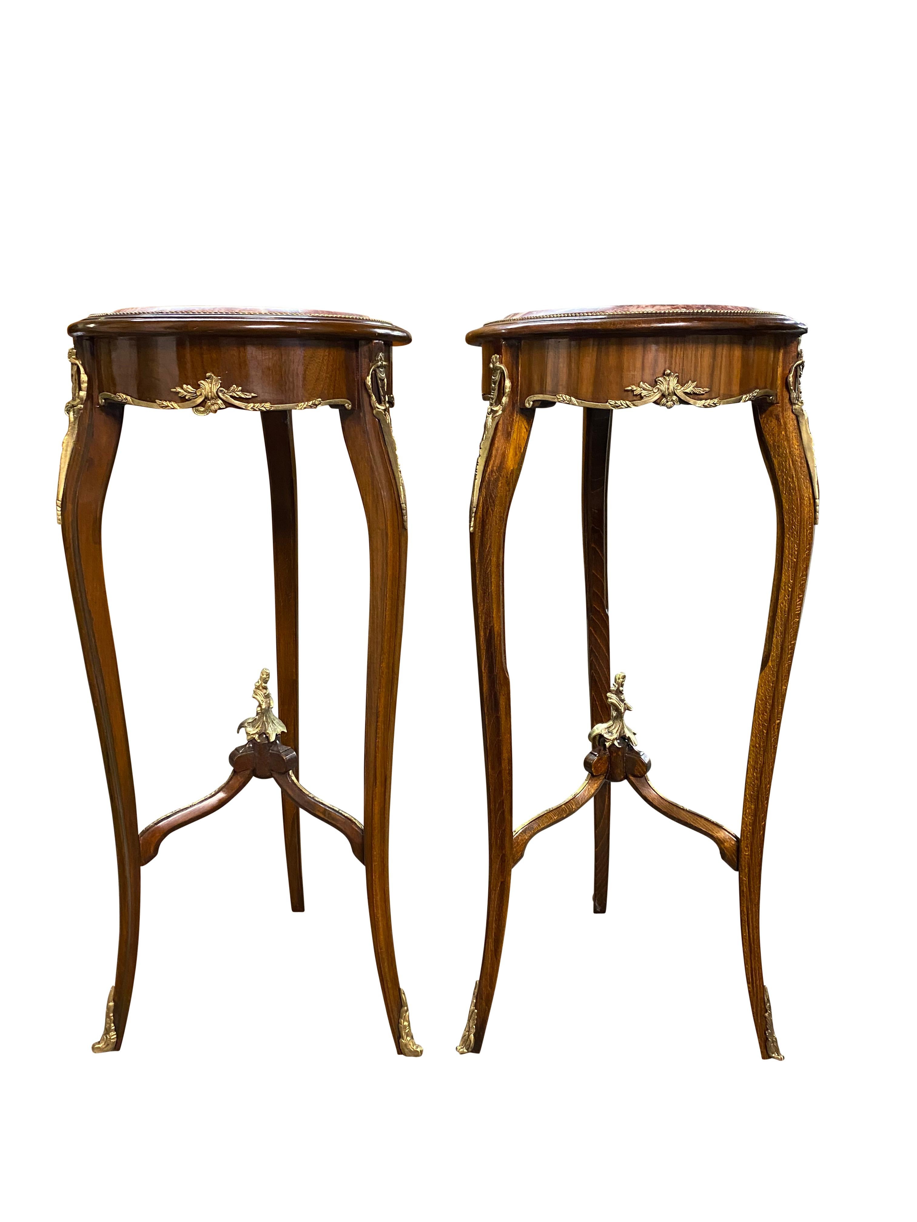 European Pair of 20th Century Oval Marble Top Empire Style Side Tables For Sale