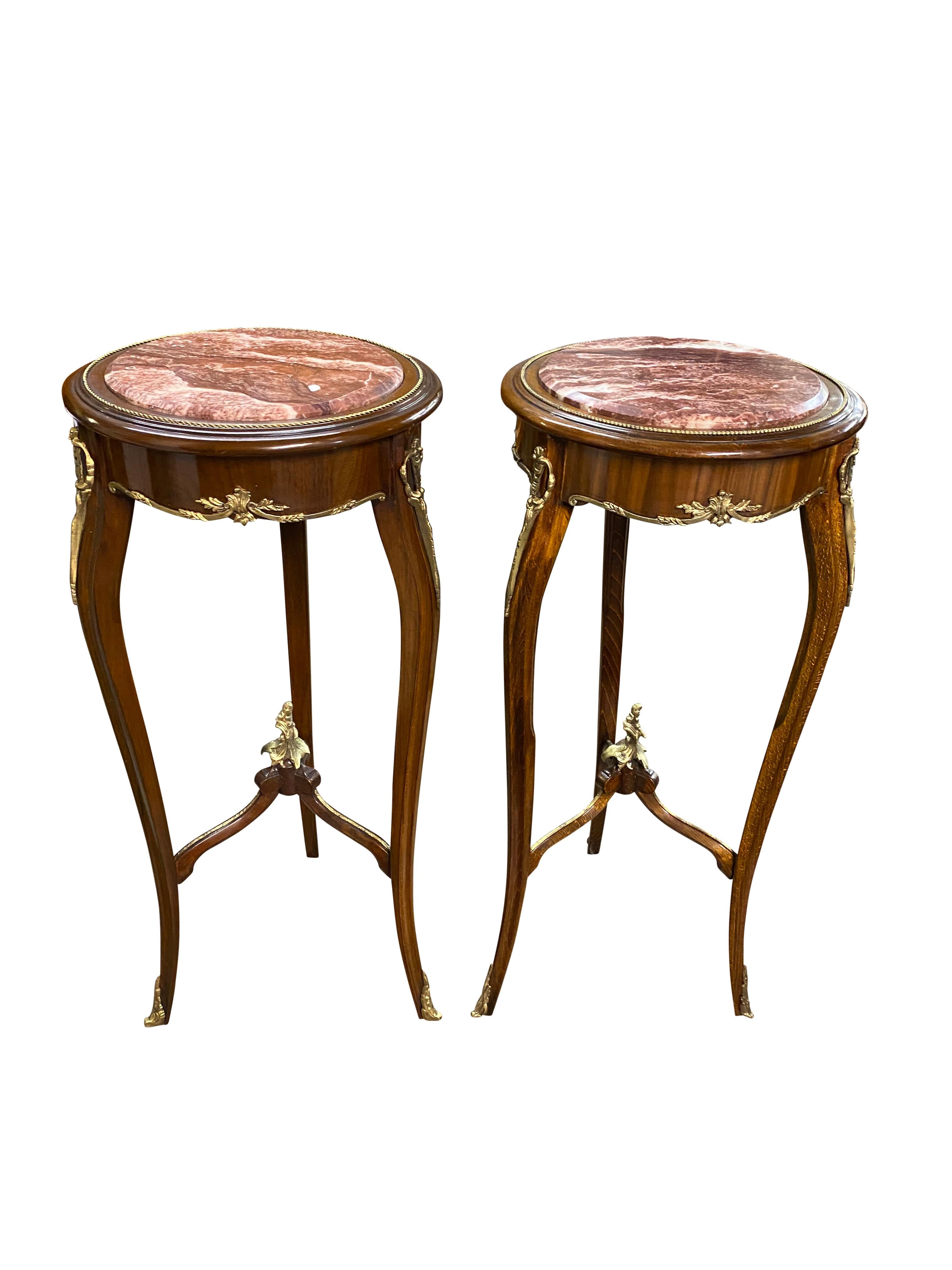 Hand-Carved Pair of 20th Century Oval Marble Top Empire Style Side Tables For Sale