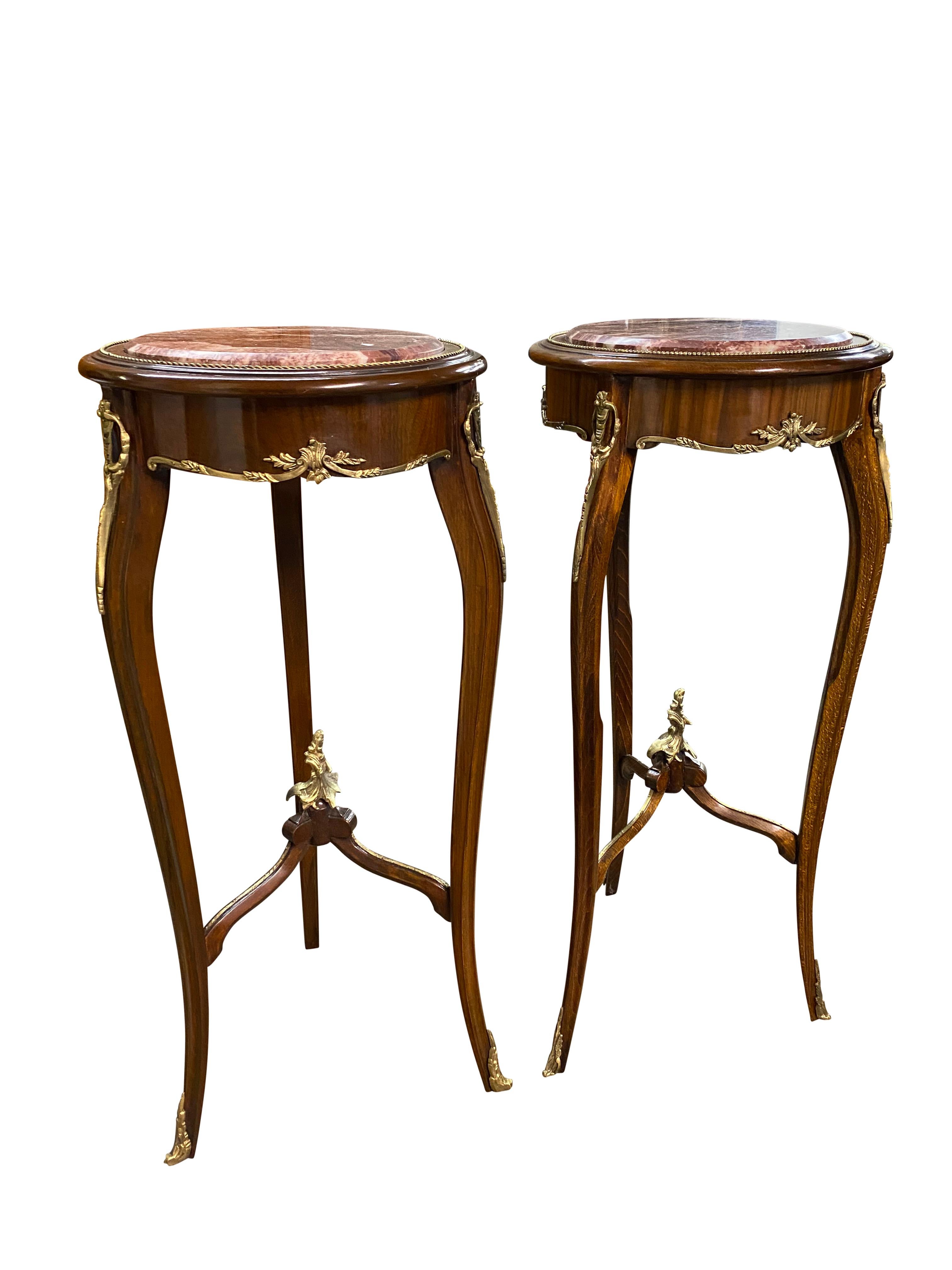 Pair of 20th Century Oval Marble Top Empire Style Side Tables In Excellent Condition For Sale In Southall, GB