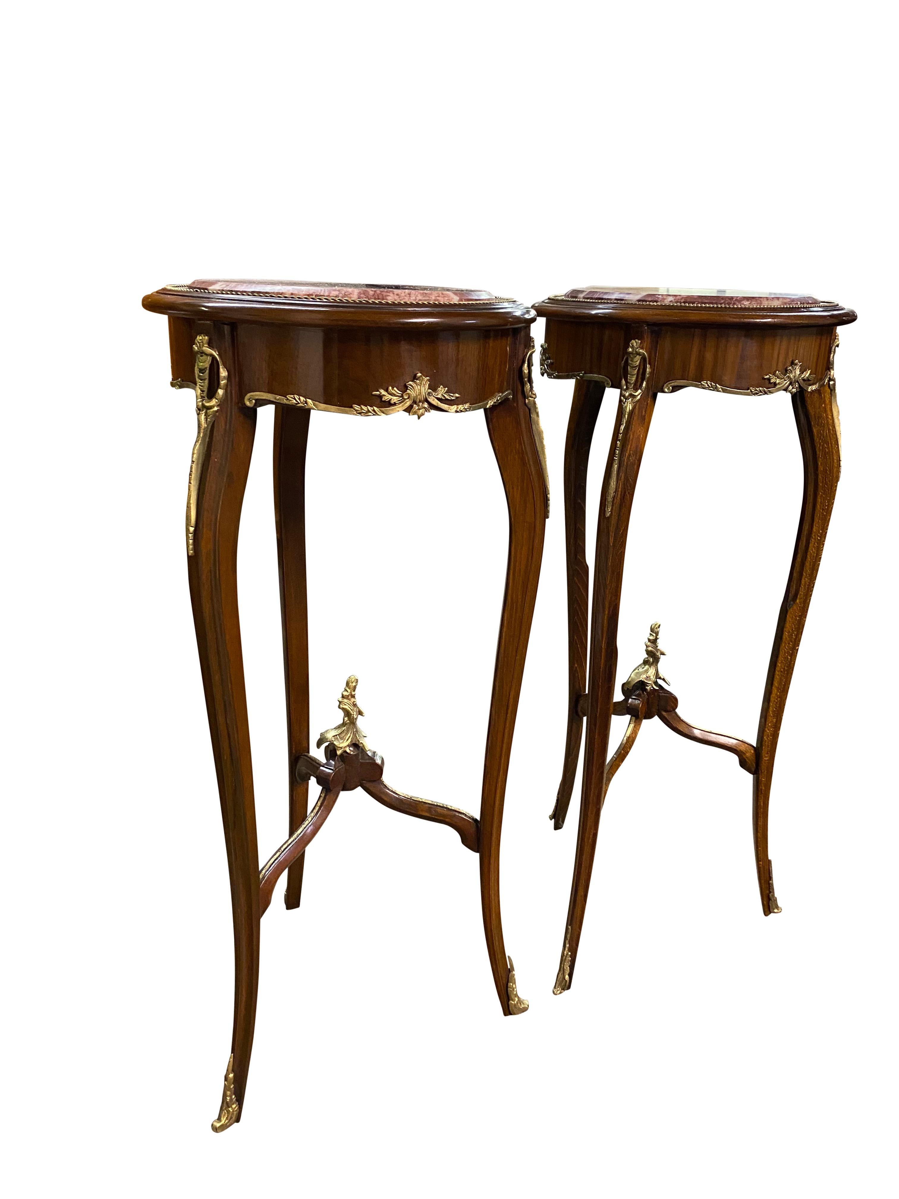 Pair of 20th Century Oval Marble Top Empire Style Side Tables For Sale 1