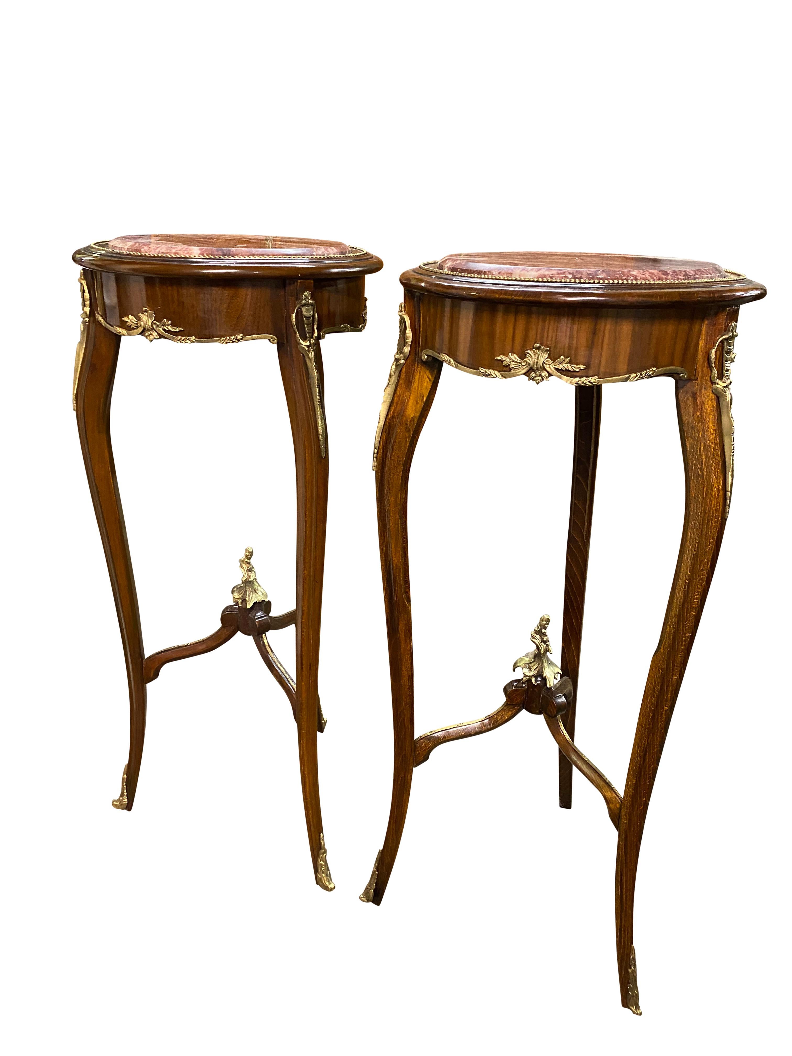 Pair of 20th Century Oval Marble Top Empire Style Side Tables For Sale 2