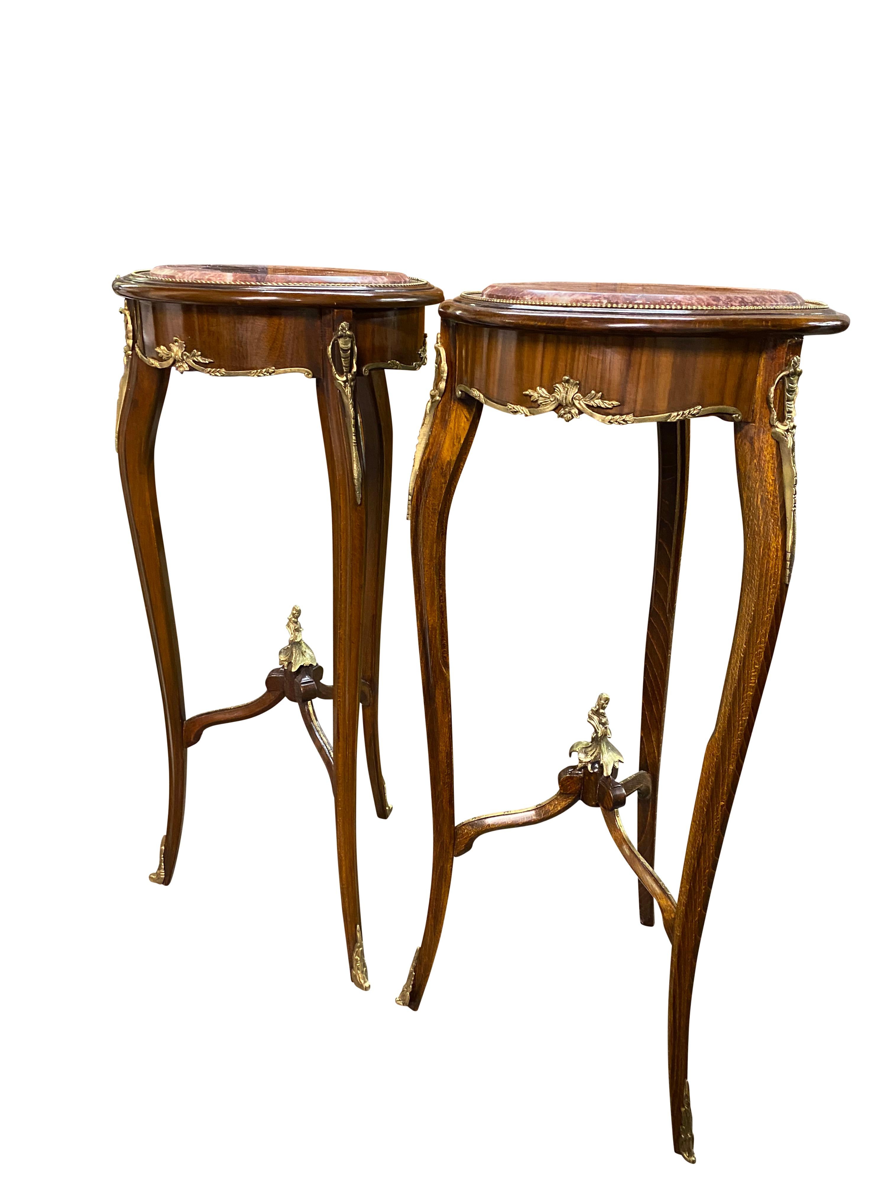 Pair of 20th Century Oval Marble Top Empire Style Side Tables For Sale 3