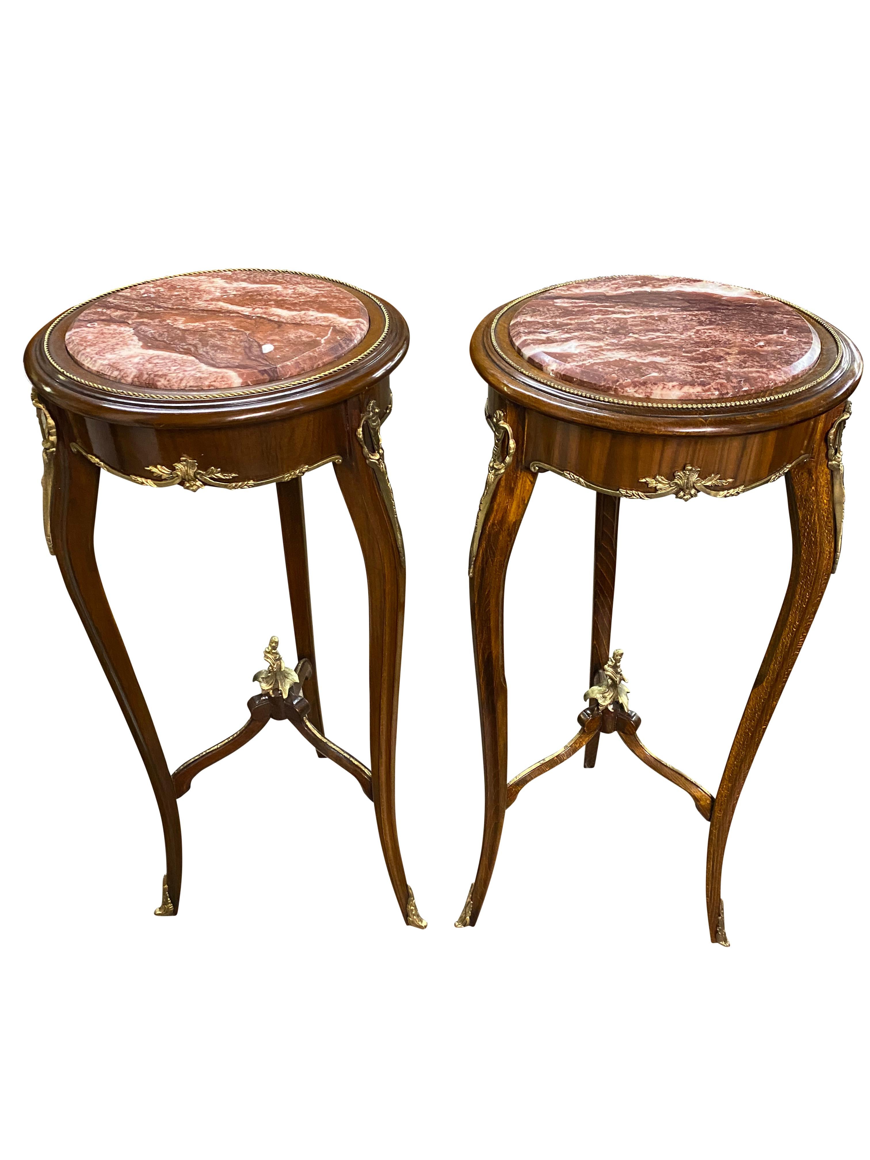 Pair of 20th Century Oval Marble Top Empire Style Side Tables For Sale 4