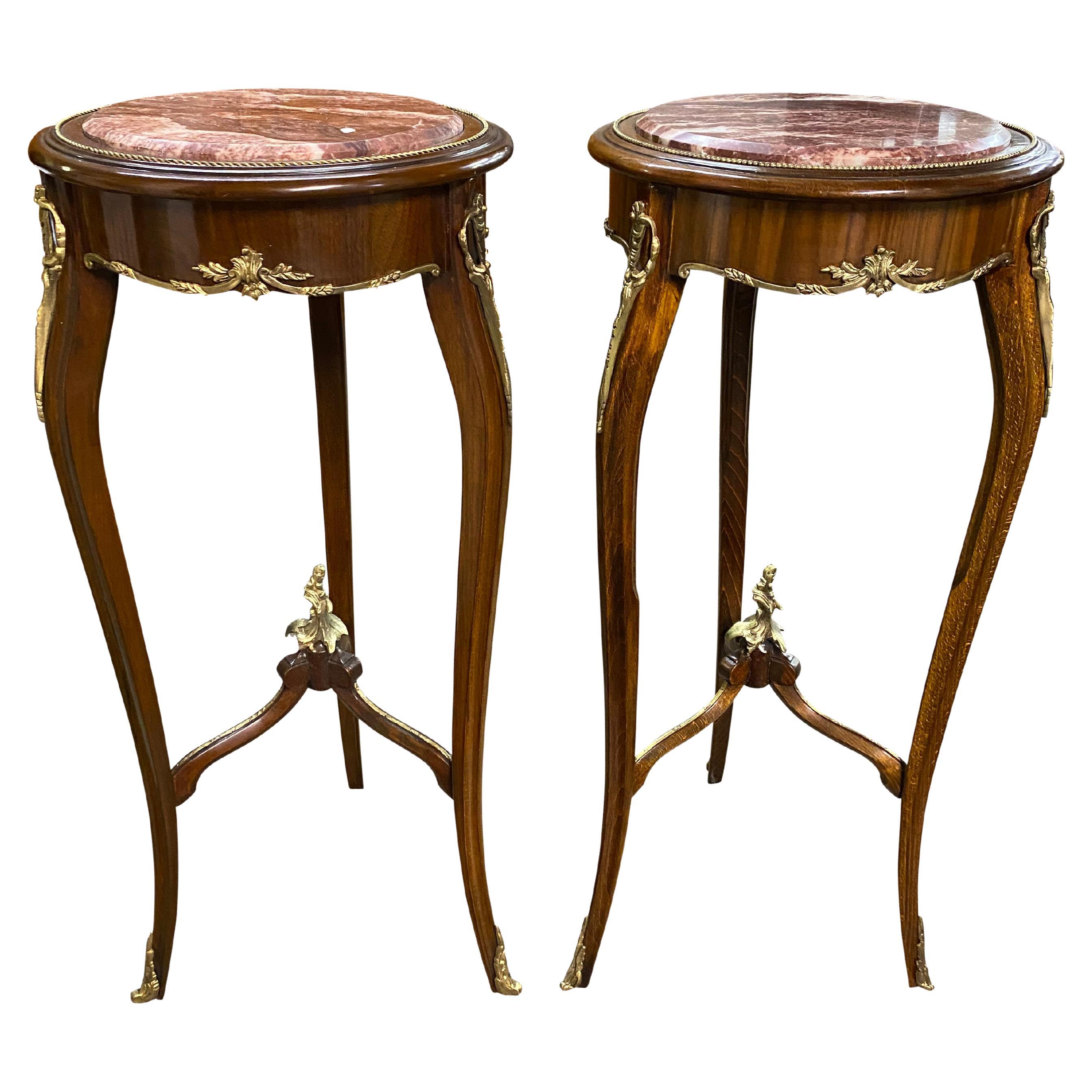 Pair of 20th Century Oval Marble Top Empire Style Side Tables For Sale