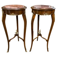 Pair of 20th Century Oval Marble Top Empire Style Side Tables