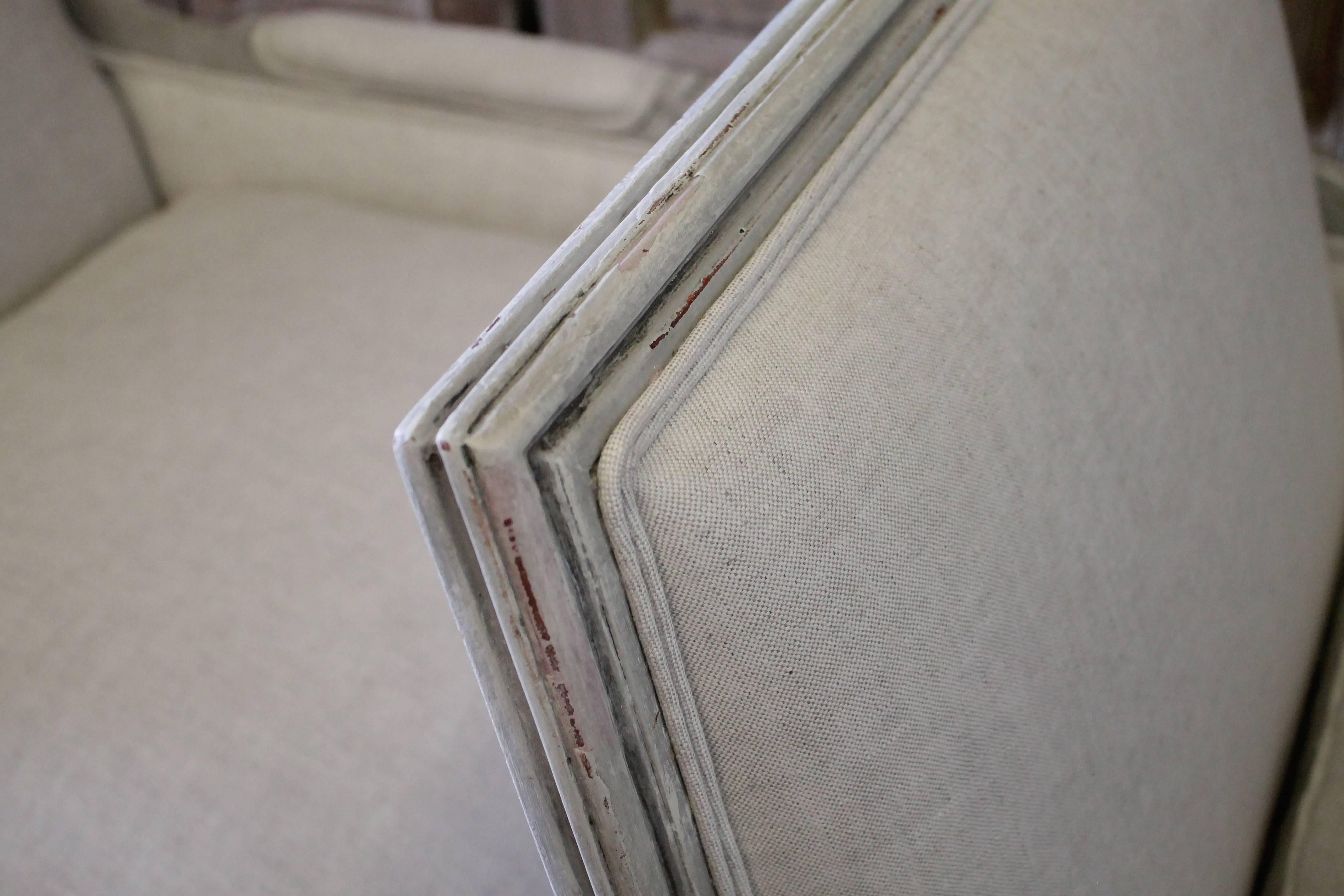 Pair of 20th Century Painted and Upholstered Louis XVI Style Bergere Chairs 3