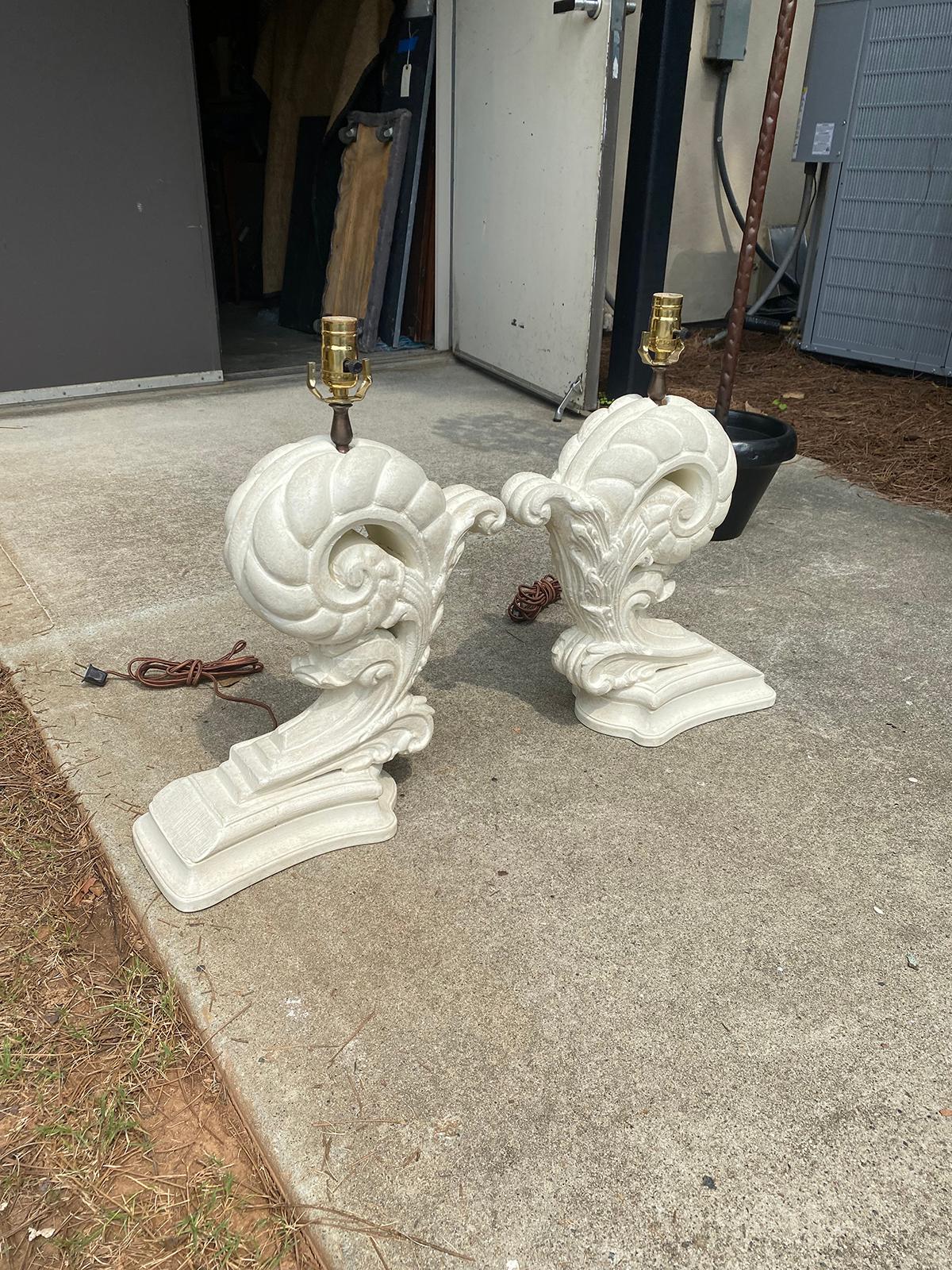 Hand-Painted Pair of 20th Century Painted Architectural Elements as Lamps, Custom Finish For Sale