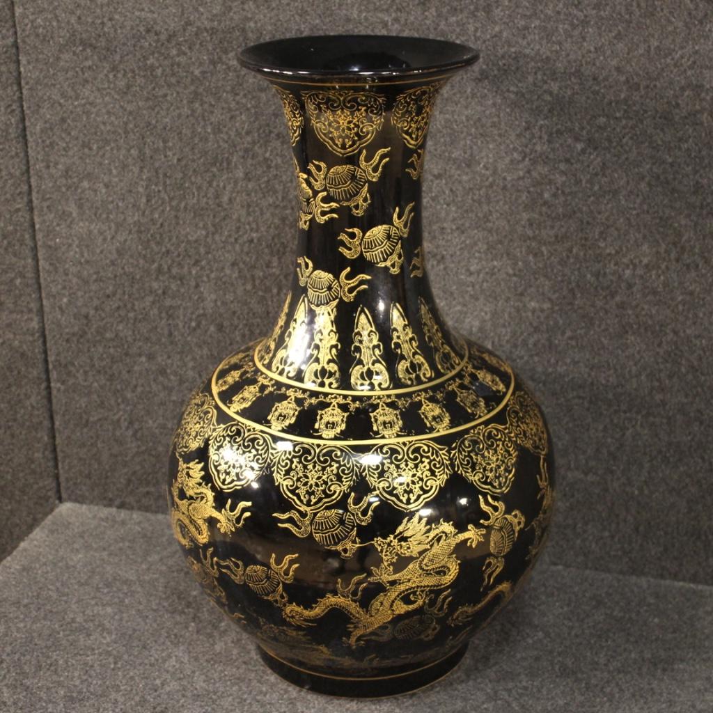 Pair of 20th Century Painted Ceramic Chinese Vases, 1950 1