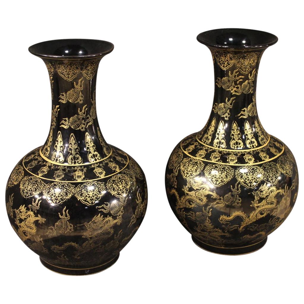 Pair of 20th Century Painted Ceramic Chinese Vases, 1950