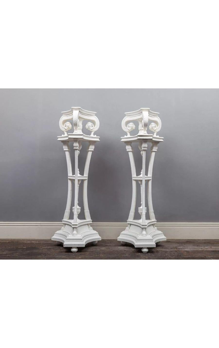 English Pair of 20th Century Painted Hardwood Neo-classical Torcheres For Sale