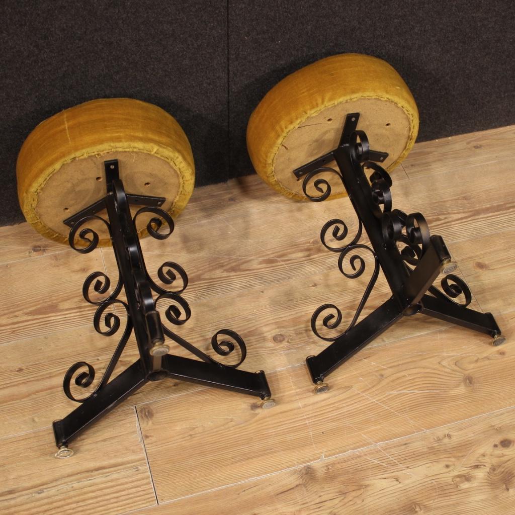 Pair of 20th Century Painted Iron and Velvet Seats Italian Design Stools, 1970 For Sale 5