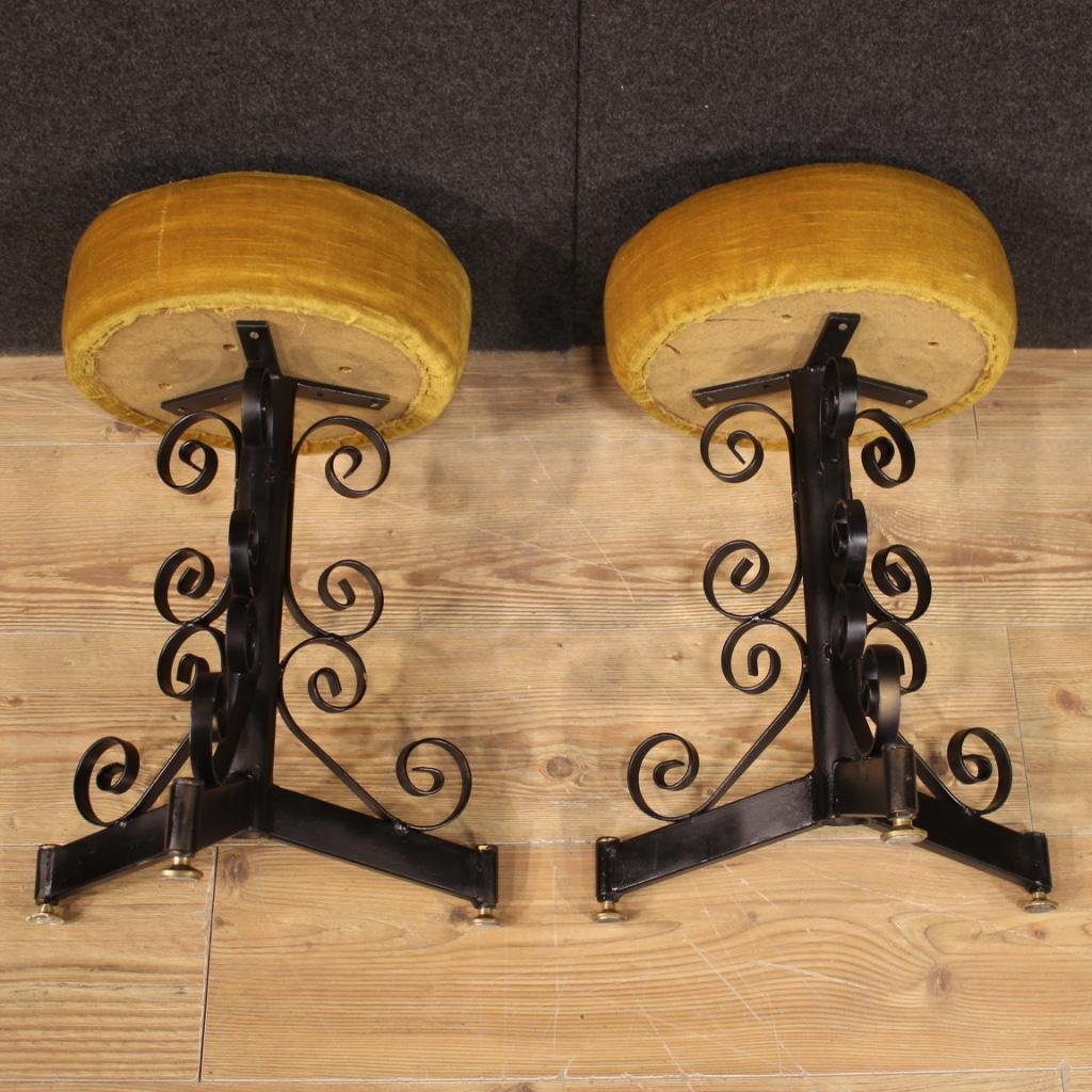 Pair of 20th Century Painted Iron and Velvet Seats Italian Design Stools, 1970 For Sale 6