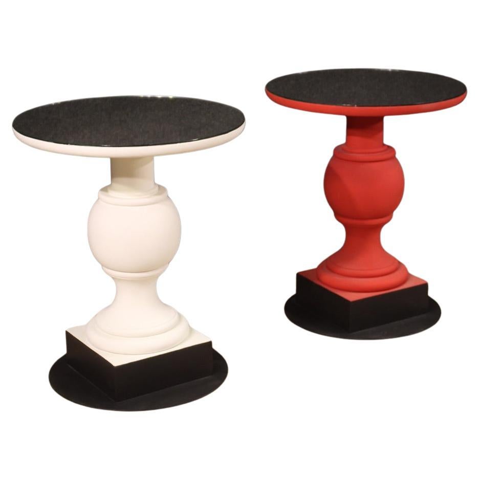 Pair of 20th Century Painted Red and White Wood Iron Italian Side Tables, 1970s For Sale